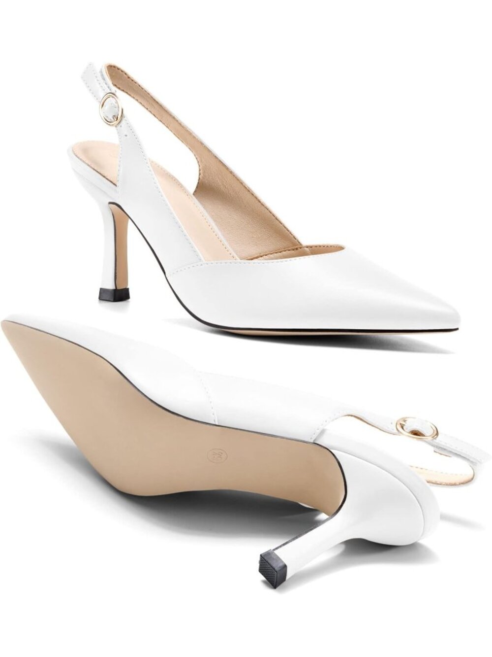 Women's White Faux Leather Slingback Pointed Toe Backless Wedding Dress Pumps - Picture 3 of 5